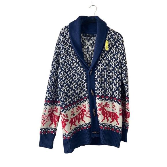 21 Men Shawl Collar Cardigan Sweater M Multicolor Graphic Print Xmas Grandpacore - Picture 6 of 6